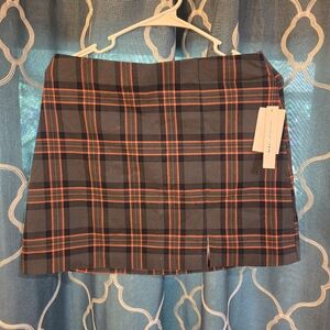 Coral and Gray Plaid Skirt